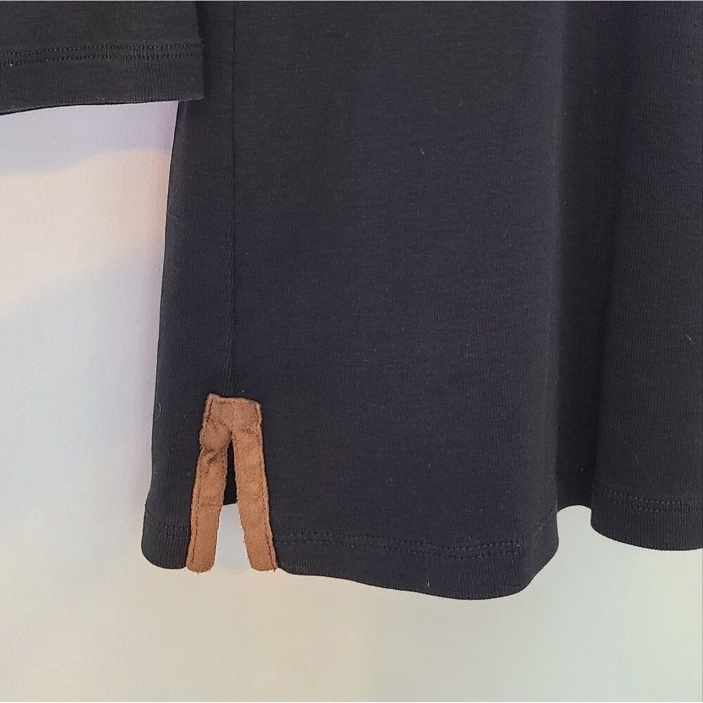 Lauren Ralph Lauren Womens L Tunic V-Neck Black Faux Suede Brown Trim Academia - Picture 5 of 13